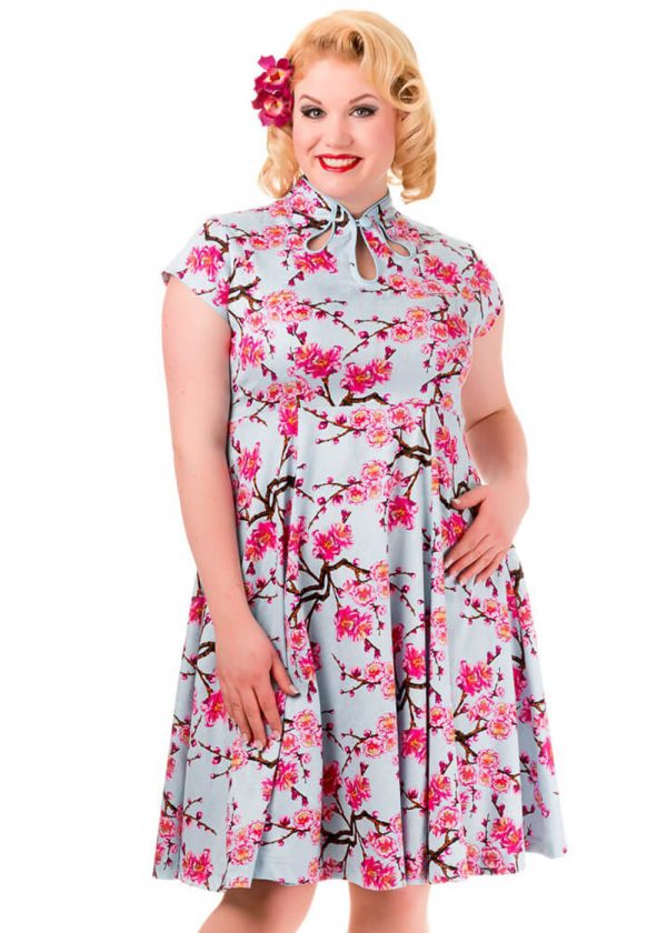 Banned Last Dance Cherry Blossom 50 s Swingkleid Blau Mode