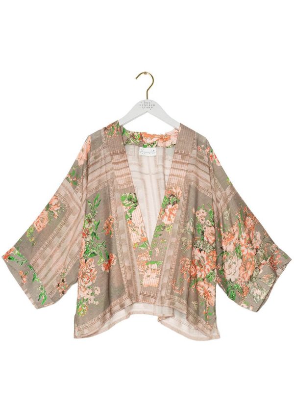 One Hundred Stars Neon Rose Kurzes Kimono Beige Im Angebot