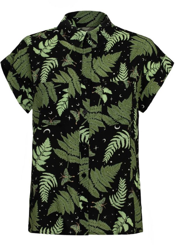 Hell Bunny Gaia Leaves 40 s Shirt Schwarz Angebot