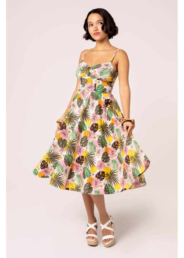 Hell Bunny Benita Tiki 50 s Swingkleid in Beige Jetzt online – Bild 5
