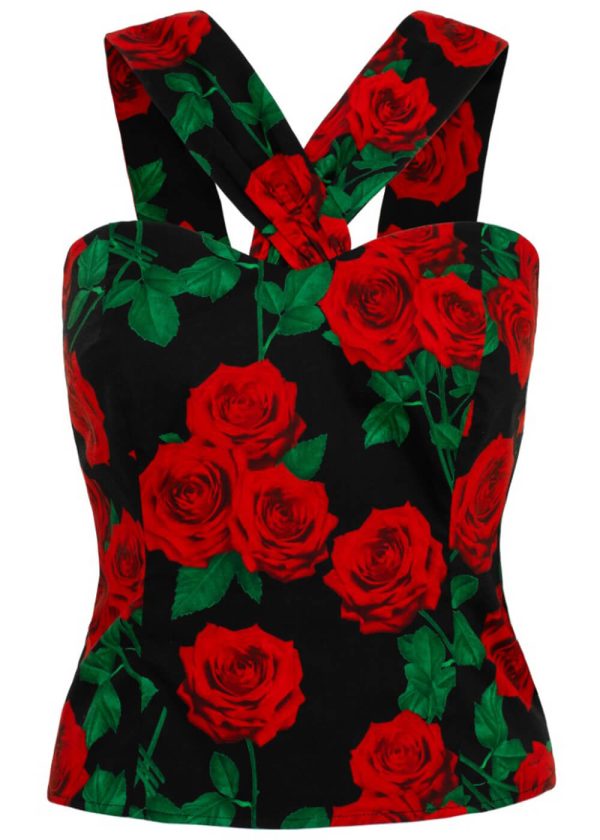 Hell Bunny Dolce Vita Roses 50 s Top Schwarz Jetzt online