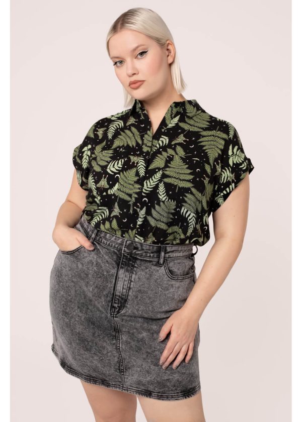 Hell Bunny Gaia Leaves 40 s Shirt Schwarz Angebot – Bild 5