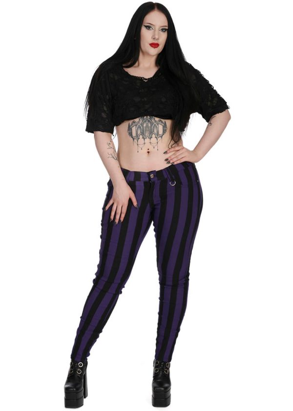 Banned Alternative Forever Striped Hose Lila Schwarz Online-Verkauf – Bild 3