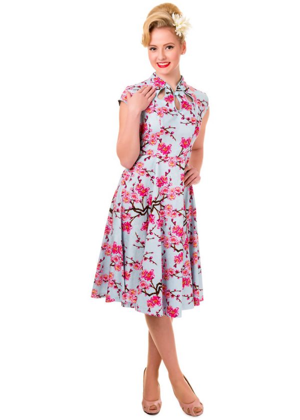 Banned Last Dance Cherry Blossom 50 s Swingkleid Blau Mode – Bild 2