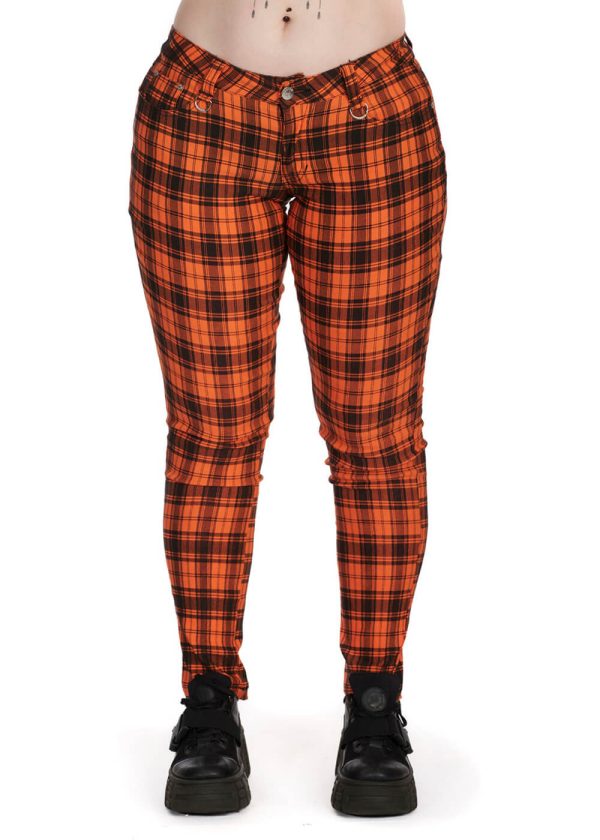 Banned Alternative Forever Check Hose Orange Schwarz Rabatt