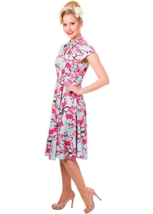 Banned Last Dance Cherry Blossom 50 s Swingkleid Blau Mode – Bild 3