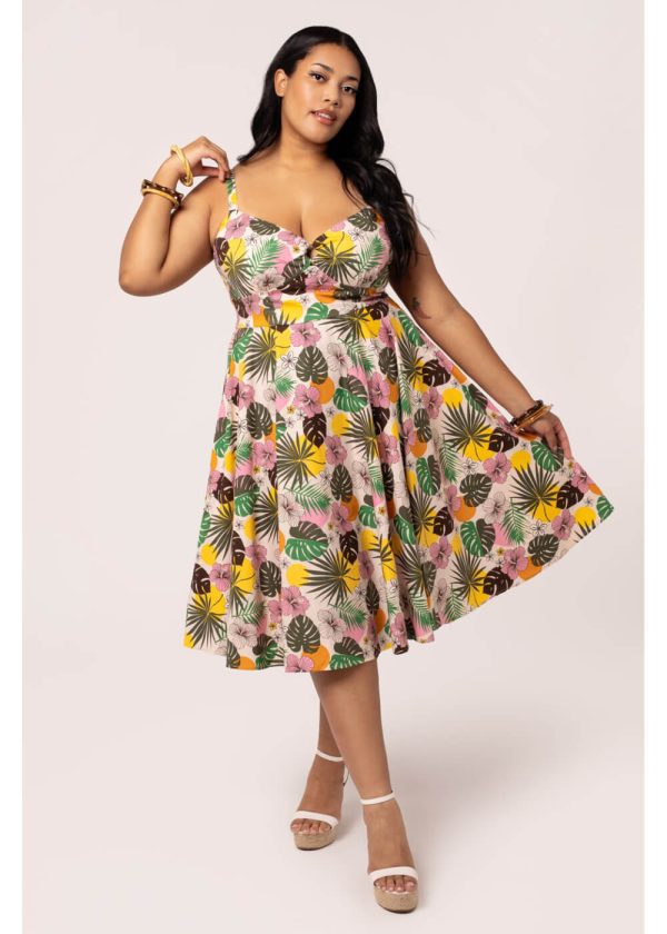 Hell Bunny Benita Tiki 50 s Swingkleid in Beige Jetzt online