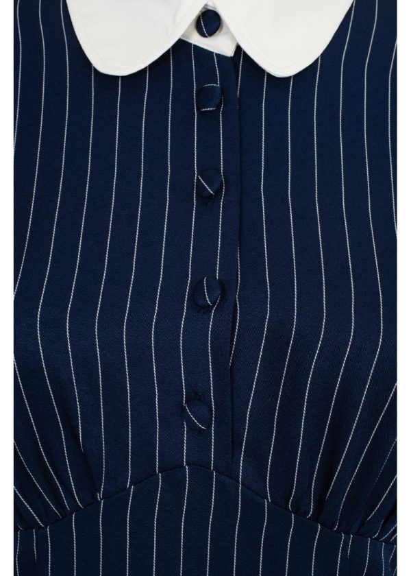Hell Bunny Costello Pinstripe 40 s Kurzes Kleid Navy Verkauf – Bild 4