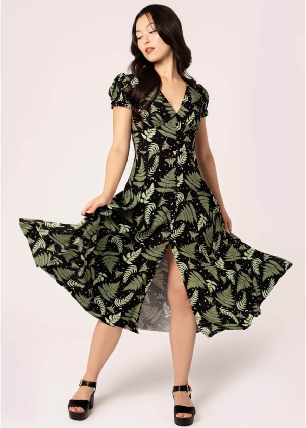 Hell Bunny Gaia Leaves 40 s Kleid Schwarz Zu verkaufen – Bild 4