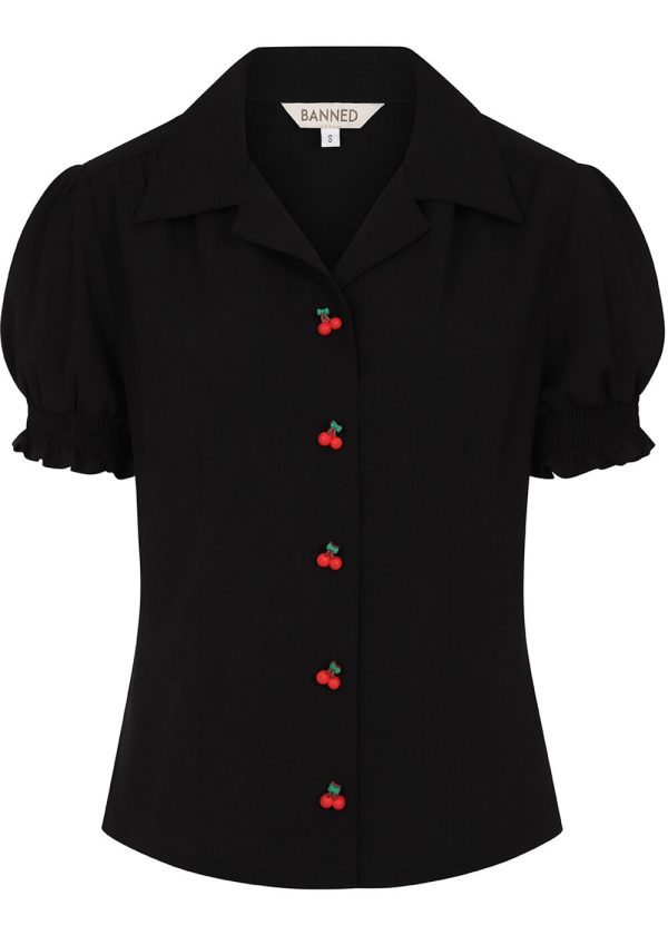 Banned Cherry Button 40 s Bluse Schwarz Jetzt online
