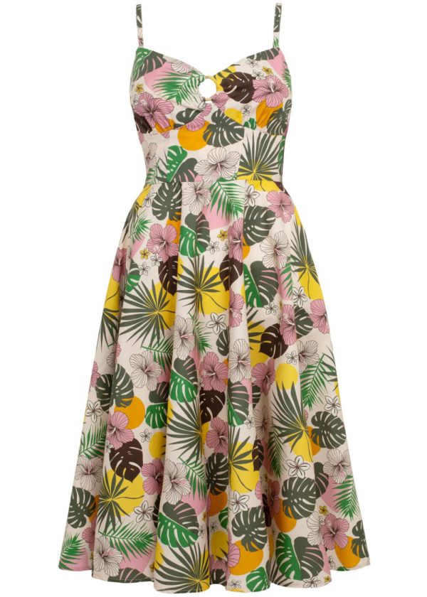 Hell Bunny Benita Tiki 50 s Swingkleid in Beige Jetzt online – Bild 2