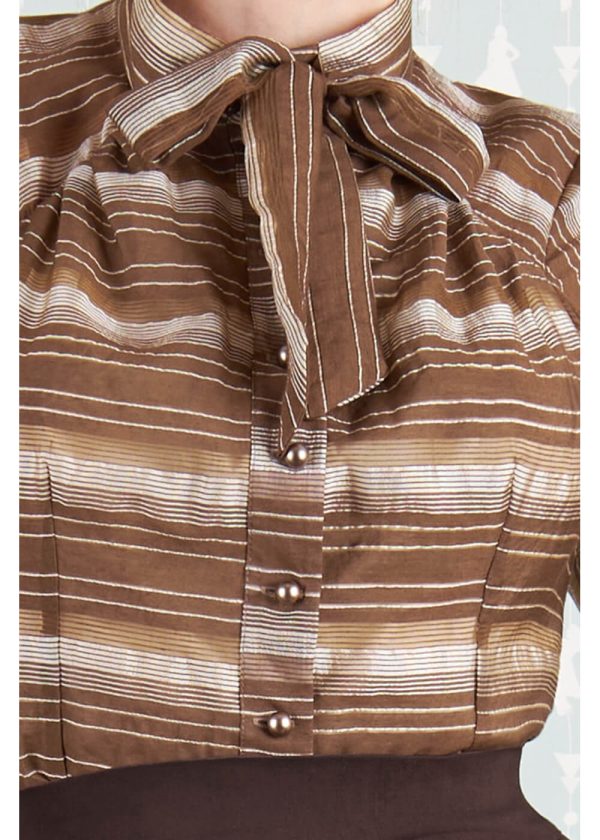 Miss Candyfloss Fulande Mocha Stripe 40 s Bluse Dunkelbraun Im Angebot – Bild 2
