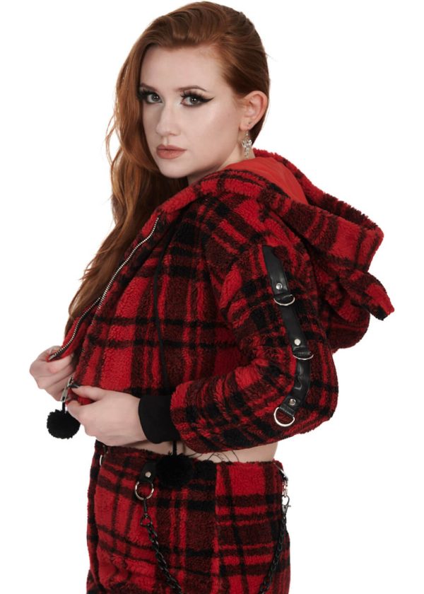 Banned Alternative Eri Tartan Hoodie Schwarz Rot Verkauf – Bild 2