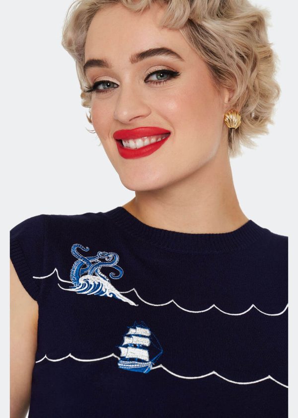 Voodoo Vixen Pirate Ship Kraken 40 s Pulli Top Navy Im Angebot – Bild 2