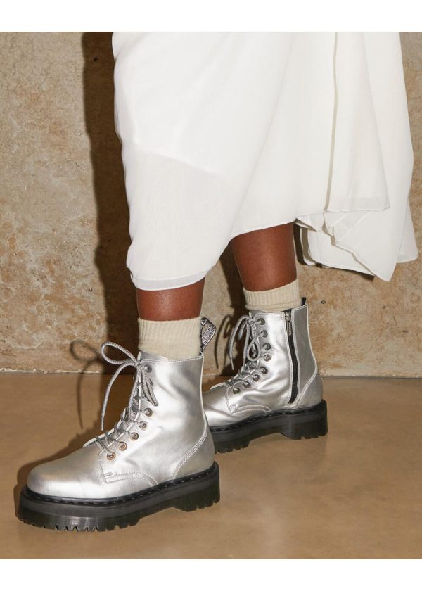Dr. Martens Jadon Metallic Leder Platform Stiefel Silber Angebot – Bild 2