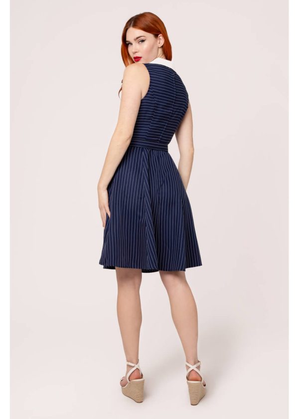 Hell Bunny Costello Pinstripe 40 s Swing Kleid Navy Online-Verkauf – Bild 5