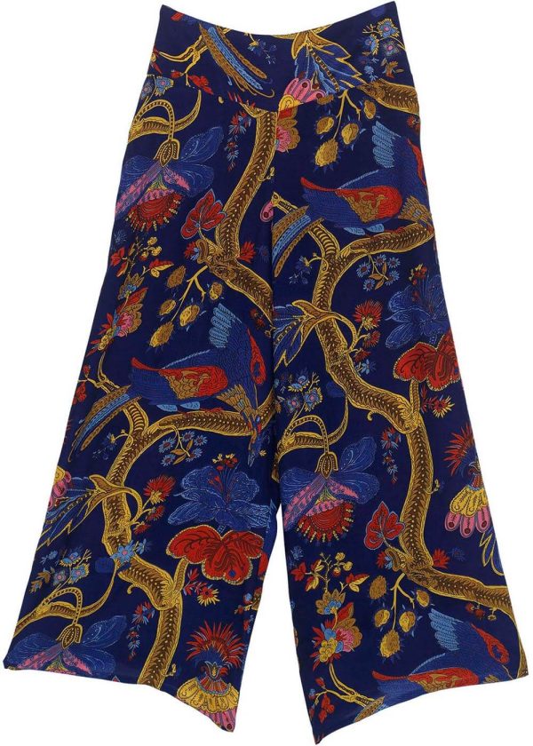 One Hundred Stars Climbing Peacock Crepe Palazzo Hose Königsblau Im Angebot