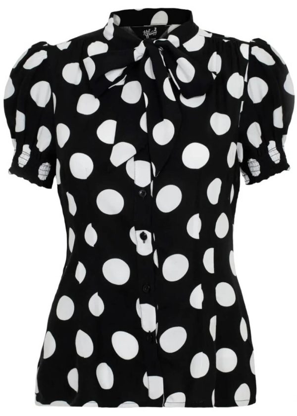 Hell Bunny Dolores Polkadot 40 s Blouse Schwarz Mode