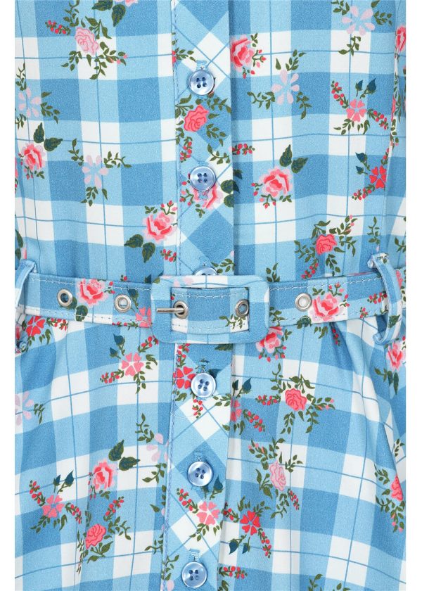 Collectif Caterina Gingham Garden 50 s Swingkleid Blau Schn?ppchen – Bild 2