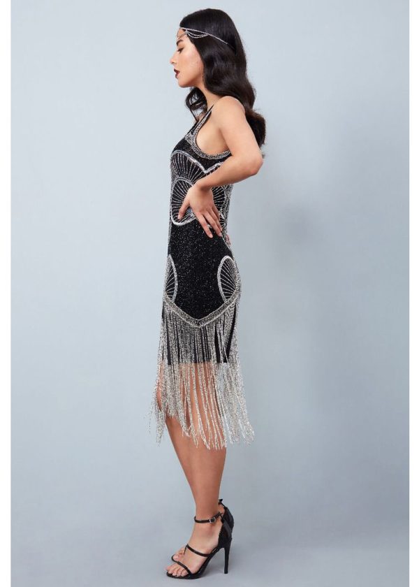 Gatsbylady Jade Fringe 20 s Flapper Schwarz Silber Rabatt – Bild 3