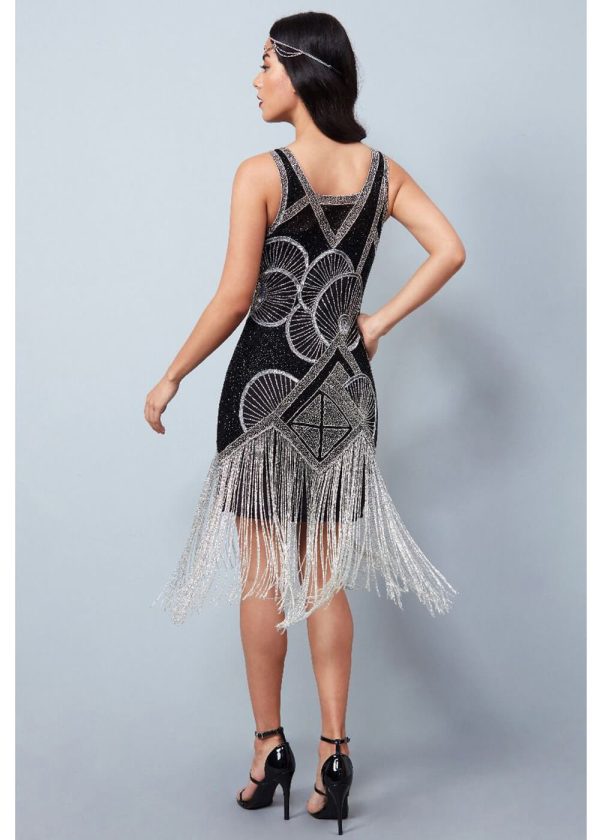 Gatsbylady Jade Fringe 20 s Flapper Schwarz Silber Rabatt – Bild 2