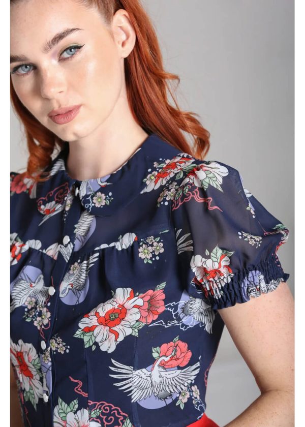Hell Bunny Misa Crane 40 s Bluse Navy Online-Schn?ppchen – Bild 2