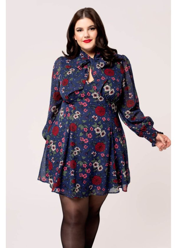 Hell Bunny Camellia Flowers 60 s Mini Kleid Navy Angebot – Bild 2