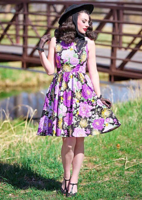Retrolicious Vintage Floral 50 s Swingkleid Lilac Online – Bild 2