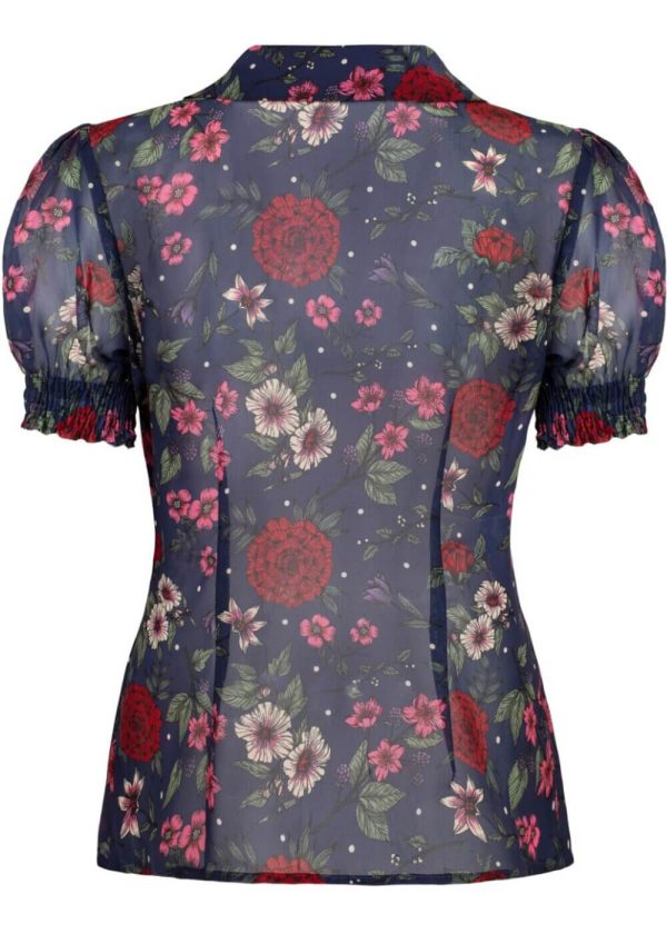 Hell Bunny Camellia Flowers 40 s Blouse Navy Blau Angebot – Bild 5