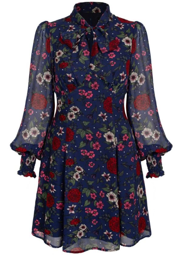 Hell Bunny Camellia Flowers 60 s Mini Kleid Navy Angebot