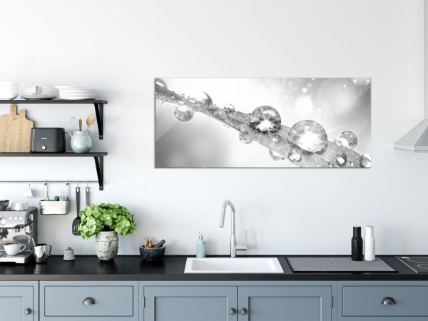 Wassertropfen auf Grashalm, Glasbild Panorama Mode – Bild 3