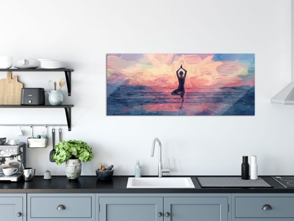 Yoga am Strand Kunst, Glasbild Panorama Mode – Bild 3