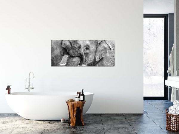 Elefantenmutter mit Kalb B&W, Glasbild Panorama Online – Bild 4