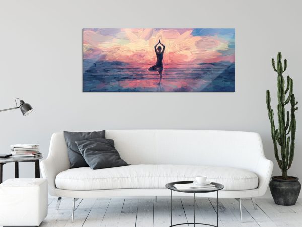 Yoga am Strand Kunst, Glasbild Panorama Mode – Bild 2